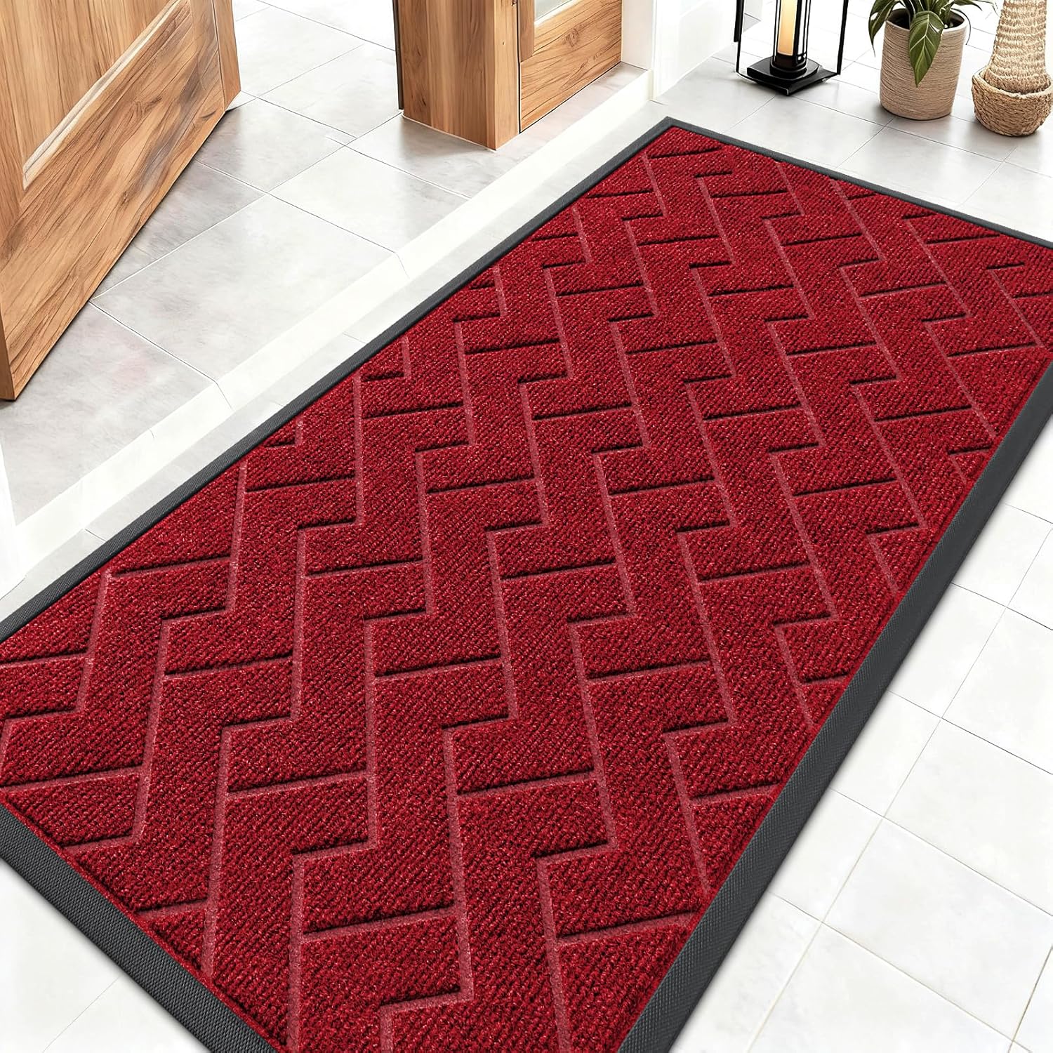 OLANLY Front Door Mat Indoor Outdoor Entrance, Waterproof All-Season, All-Weather Doormat, Sturdy Natural Rubber, Fade Resistant, Low Profile, Easy Clean Patio Porch Entryway Mat, 29.5x17, Beige