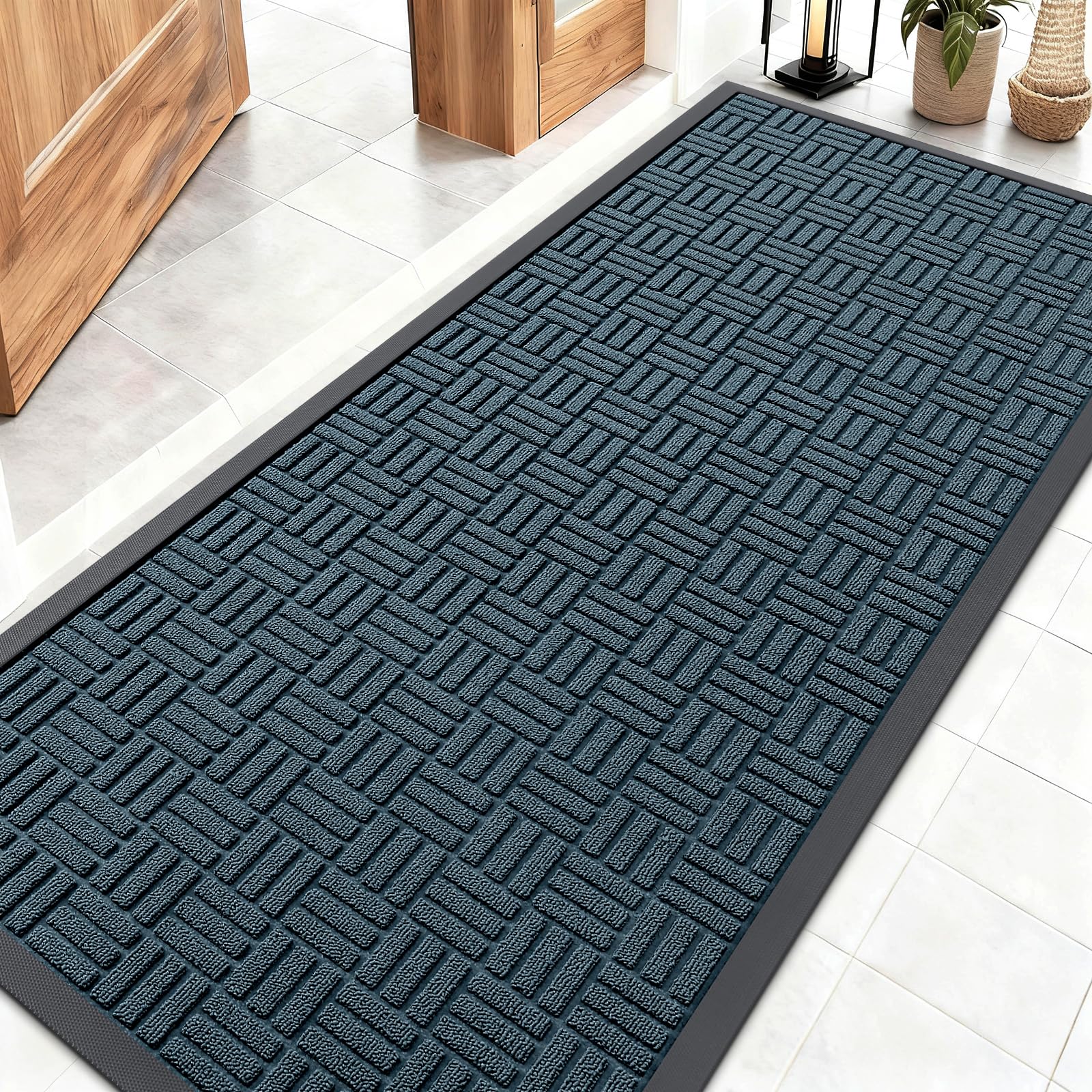OLANLY Front Door Mat Outside Entrance 29.5x17, Absorbent, Heavy Duty Sturdy Natural Rubber Doormat Indoor Outdoor, Stain and Fade Resistant, Non-Slip Backing Low Profile Floor Mat for Entryway, Grey