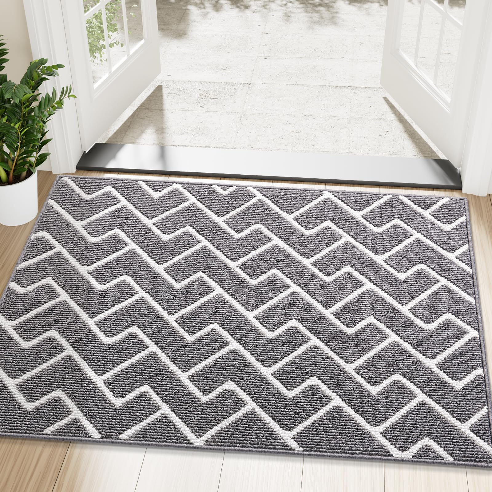 OLANLY Front Door Mat, Non-Slip Rubber Backing, Dirt Resistant and Absorbent, Washable, Easy to Clean Low-Profile Indoor Doormat for Back Door, Entryway, Inside Entrance, 32x20, Grey