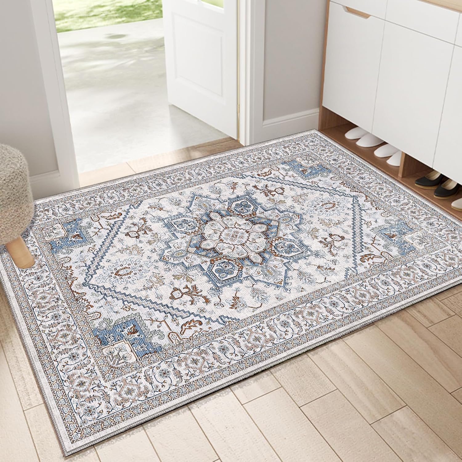 OPPODREAM Soft Area Rugs 5x7, 5x7 Washable Rug with Non Slip Backing, 5 x 7 Faux Cashmere Low-Pile Carpet, Brown