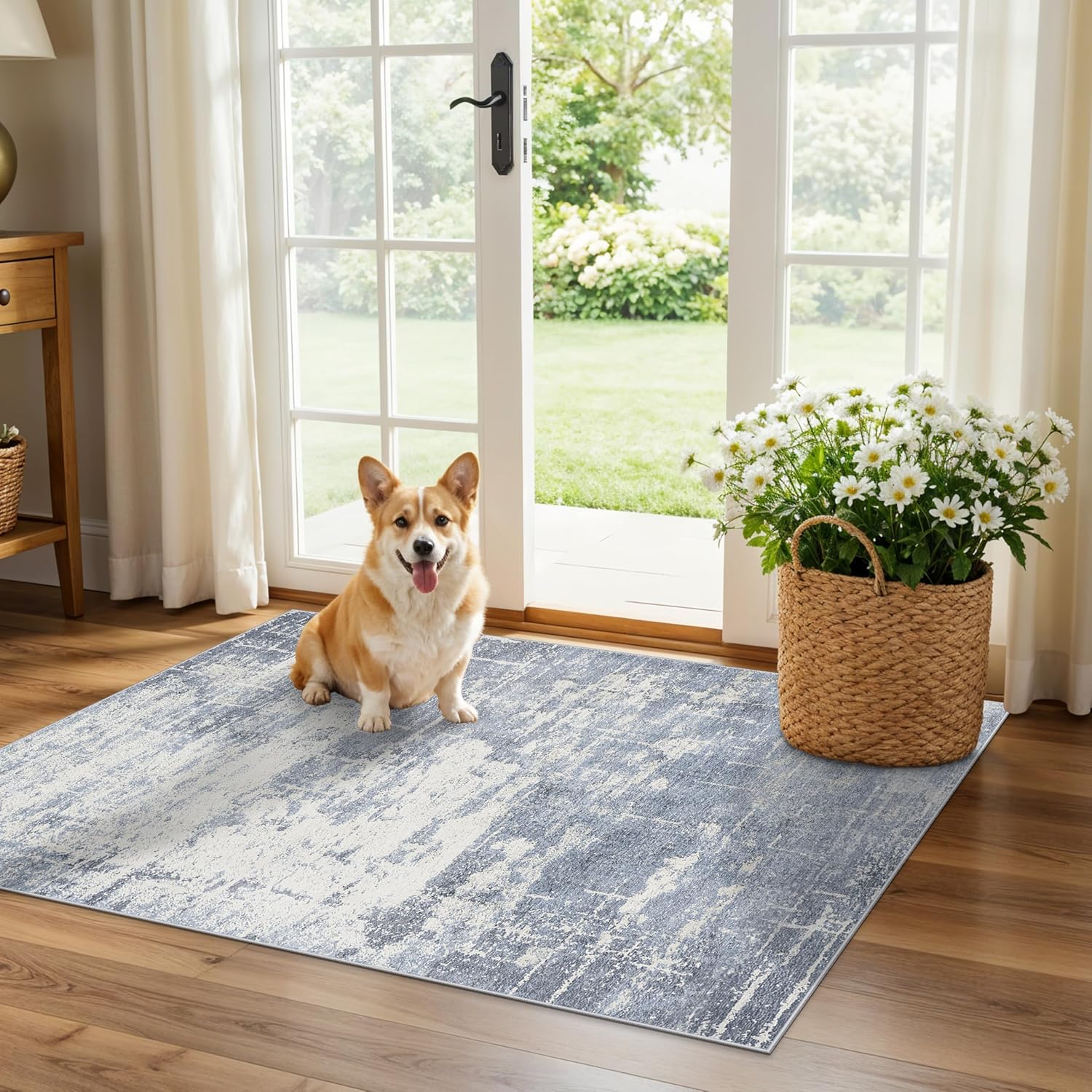 Washable 2x3 Entryway Area Rug - Neutral Kitchen Rug Runner Vintage Soft Floor Mat Non Slip Indoor Farmhouse Carpet for Bathroom Living Room Bedroom (2 X 3, Beige)
