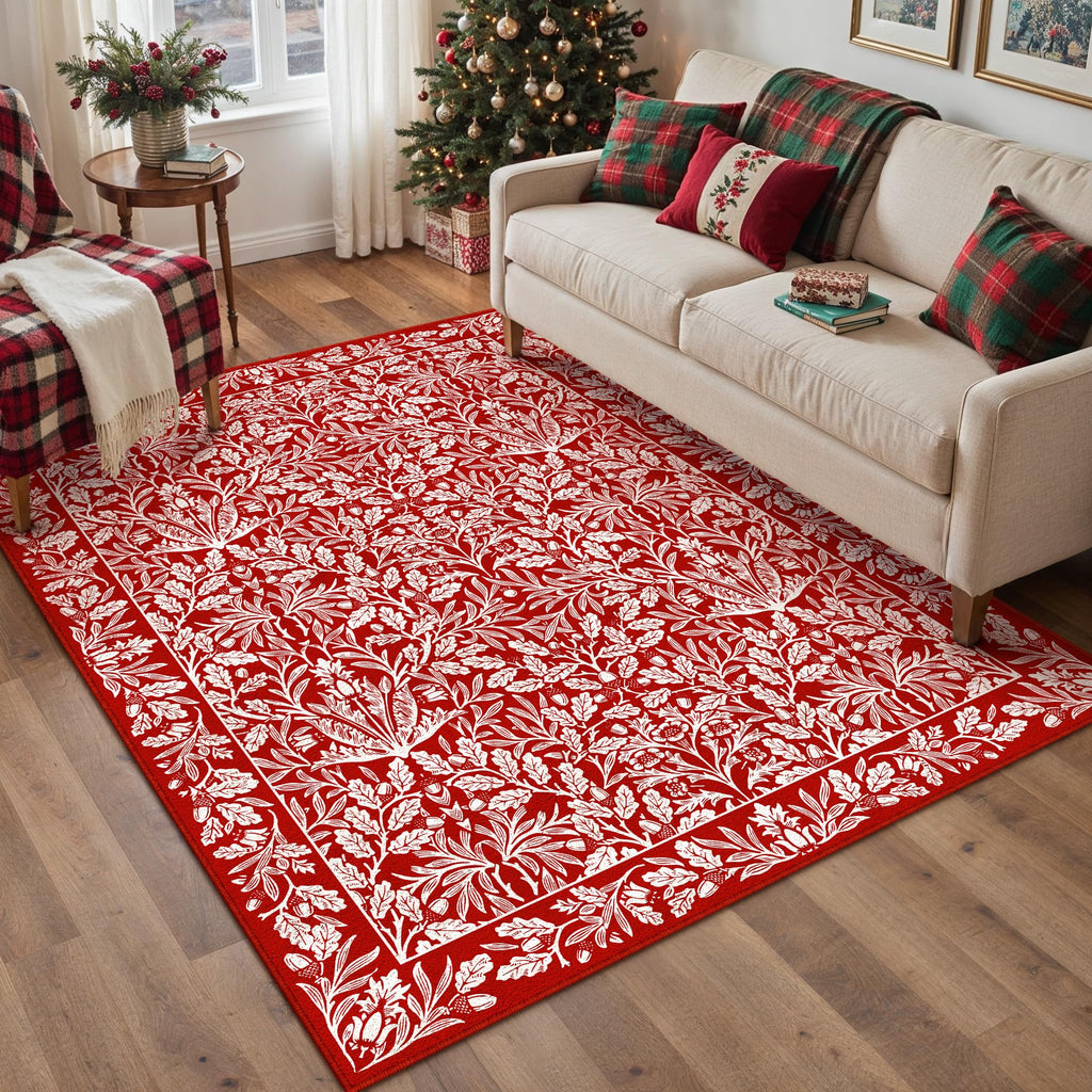HUGEAR 5x7 Machine Washable Rugs Brown Hallway Area Rug Indoor Accent Rug Floral Low Pile Carpet Soft Throw Aesthetic Rug Bedroom Living Room Office Dining Room Kitchen Laundry Room Non Slip
