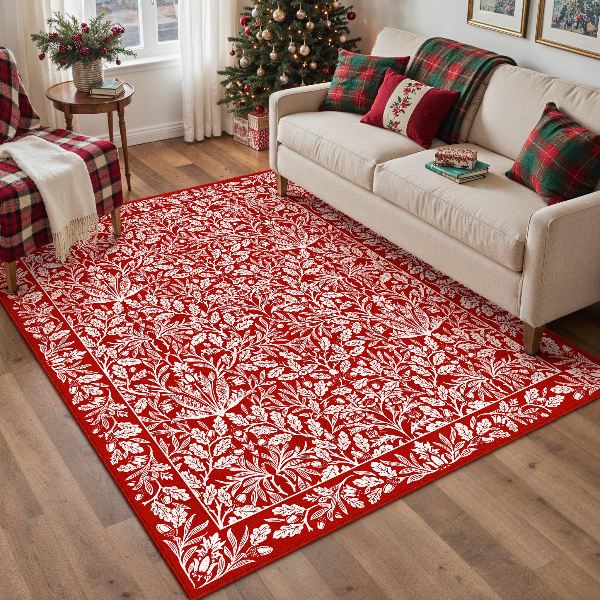 HUGEAR 5x7 Machine Washable Rugs Brown Hallway Area Rug Indoor Accent Rug Floral Low Pile Carpet Soft Throw Aesthetic Rug Bedroom Living Room Office Dining Room Kitchen Laundry Room Non Slip