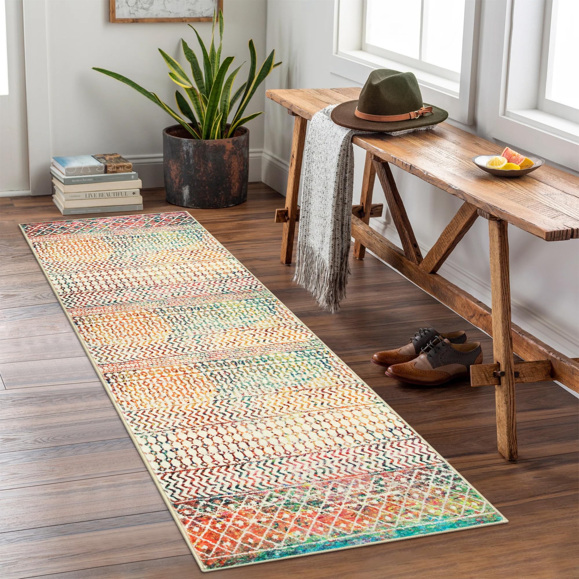 Moroccan Washable Rugs, 2x3 Light Grey Rug Non-Slip Small Distressed Entryway Rugs, Soft Low-Pile Bedroom Rug Indoor Doormat Carpet for Entryway Kitchen Bathroom