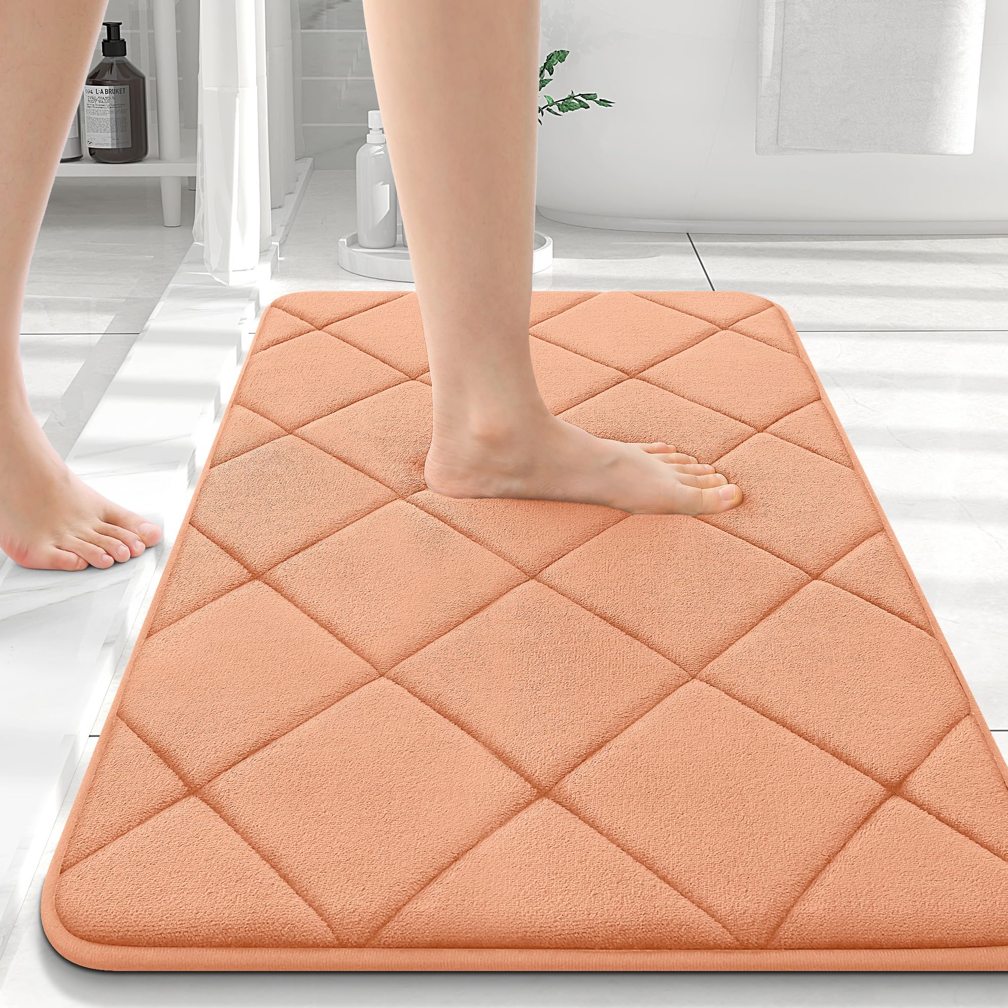 OLANLY Memory Foam Bath Mat 30x20, Ultra Soft and Absorbent Bathroom Rugs, Machine Washable, Comfortable Bath Carpet for Bathroom Floor, Tub and Shower, Black
