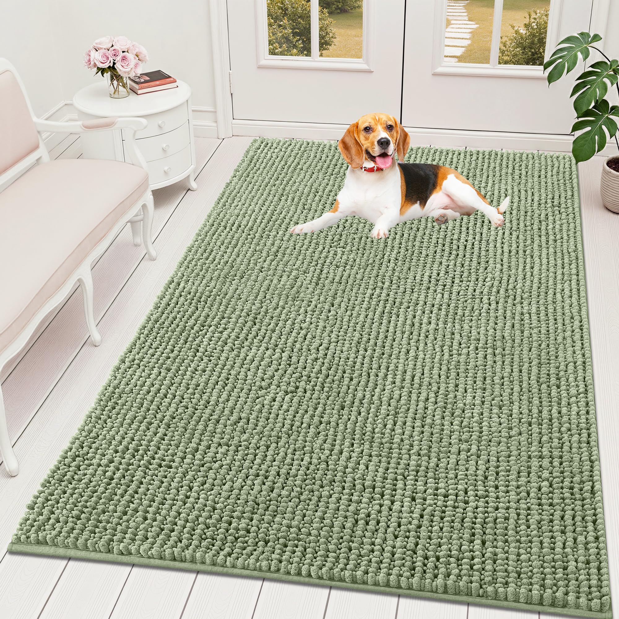 OLANLY Dog Door Mat for Muddy Paws 30x20, Ultra Absorbent Chenille Mud Doormat, Non-Slip Washable and Dirt Trapping Doormat for Indoor Entryway, Quick-Dry Indoor Pet Bed Mats for Dogs, Grey