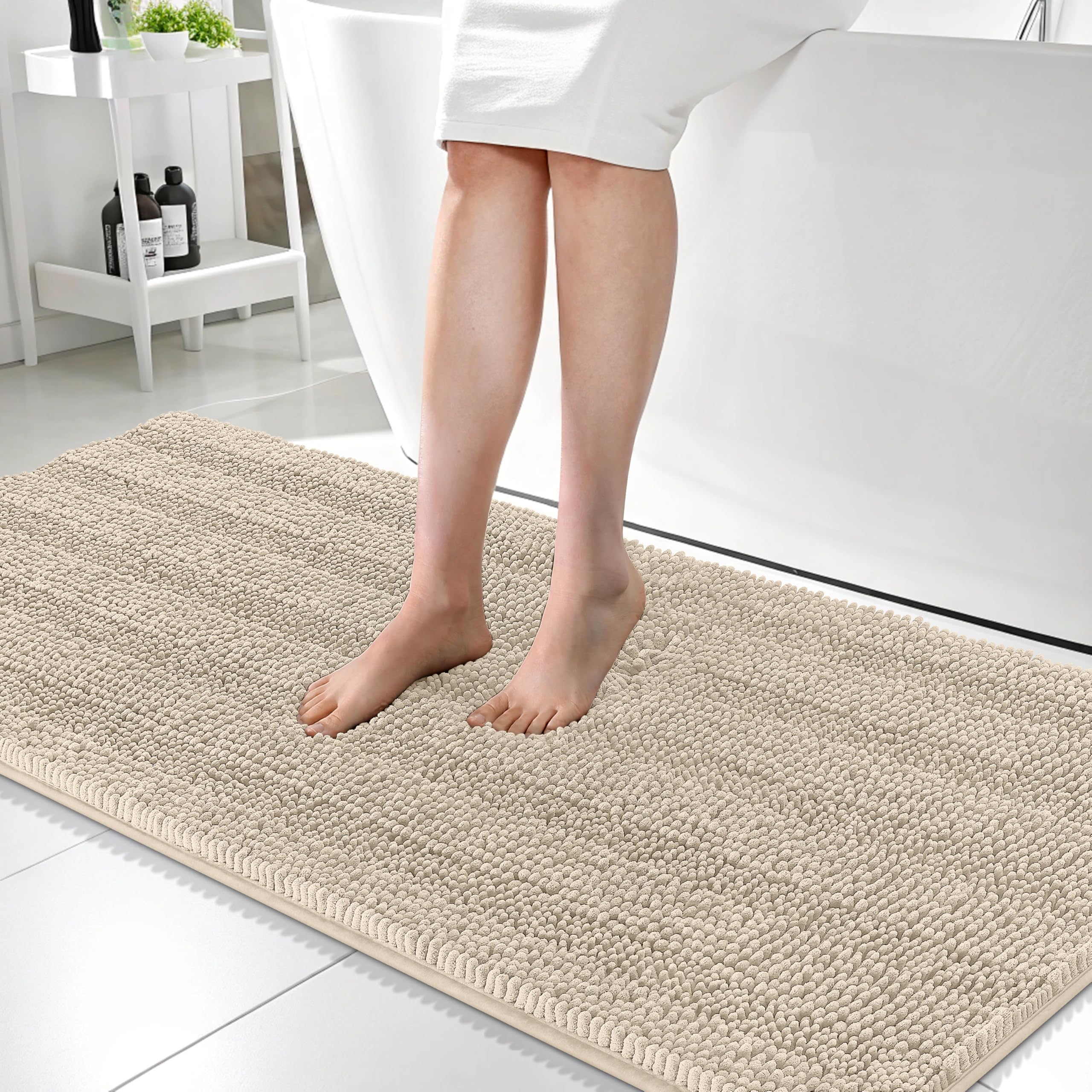 OLANLY Thick Bathroom Rugs 30x20, Extra Soft Absorbent Chenille Striped Bath Rugs, Rubber Backing, Machine Wash Dry, Bath Mats for Bathroom Floor, Tub and Shower, Home Decor Accessories, Grey