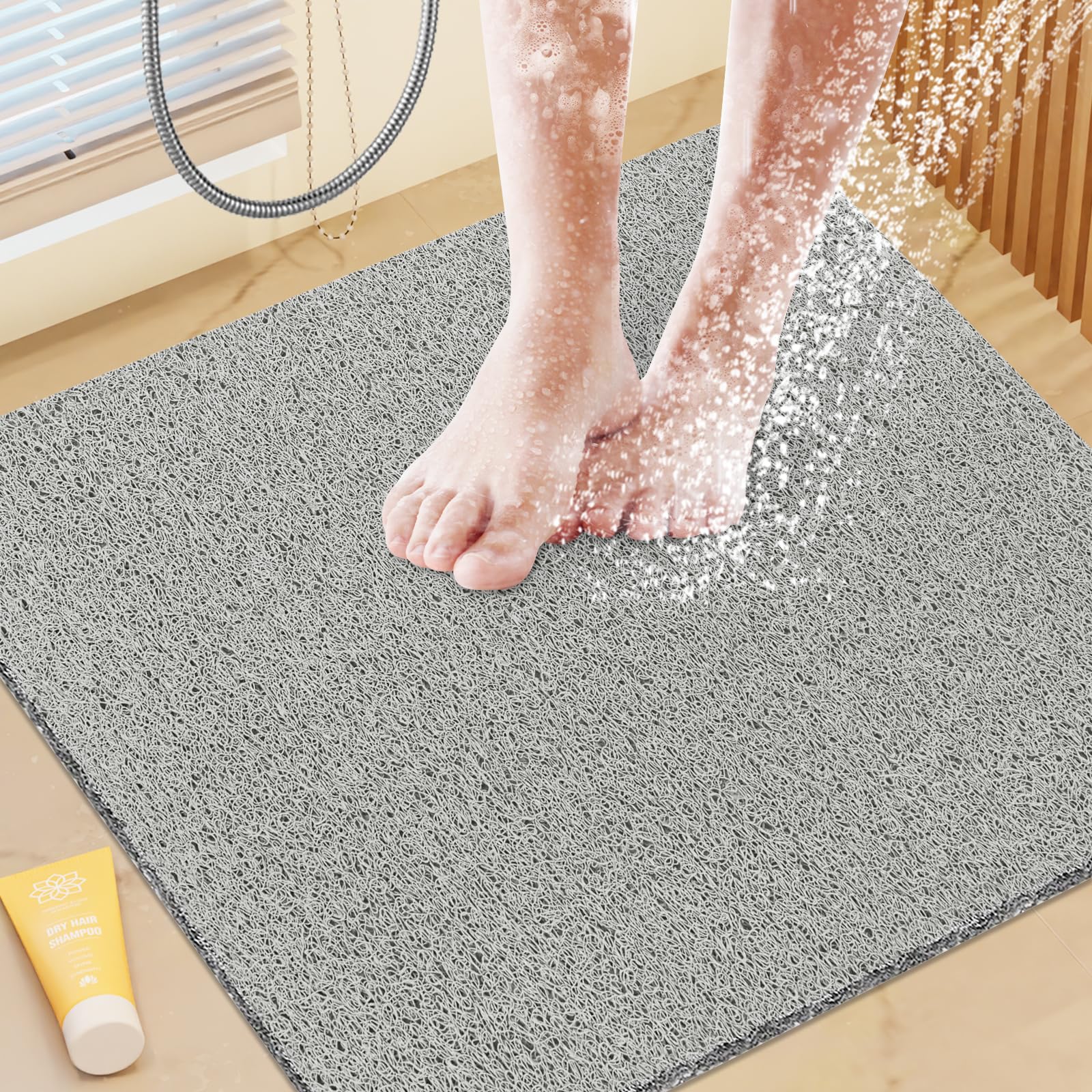 PVC Loofah Shower/Bathtub Mat Non-Slip, 24x16 inch, Soft Tub Mat with Drain, for Tub and Bathroom,Quick Drying,Grey