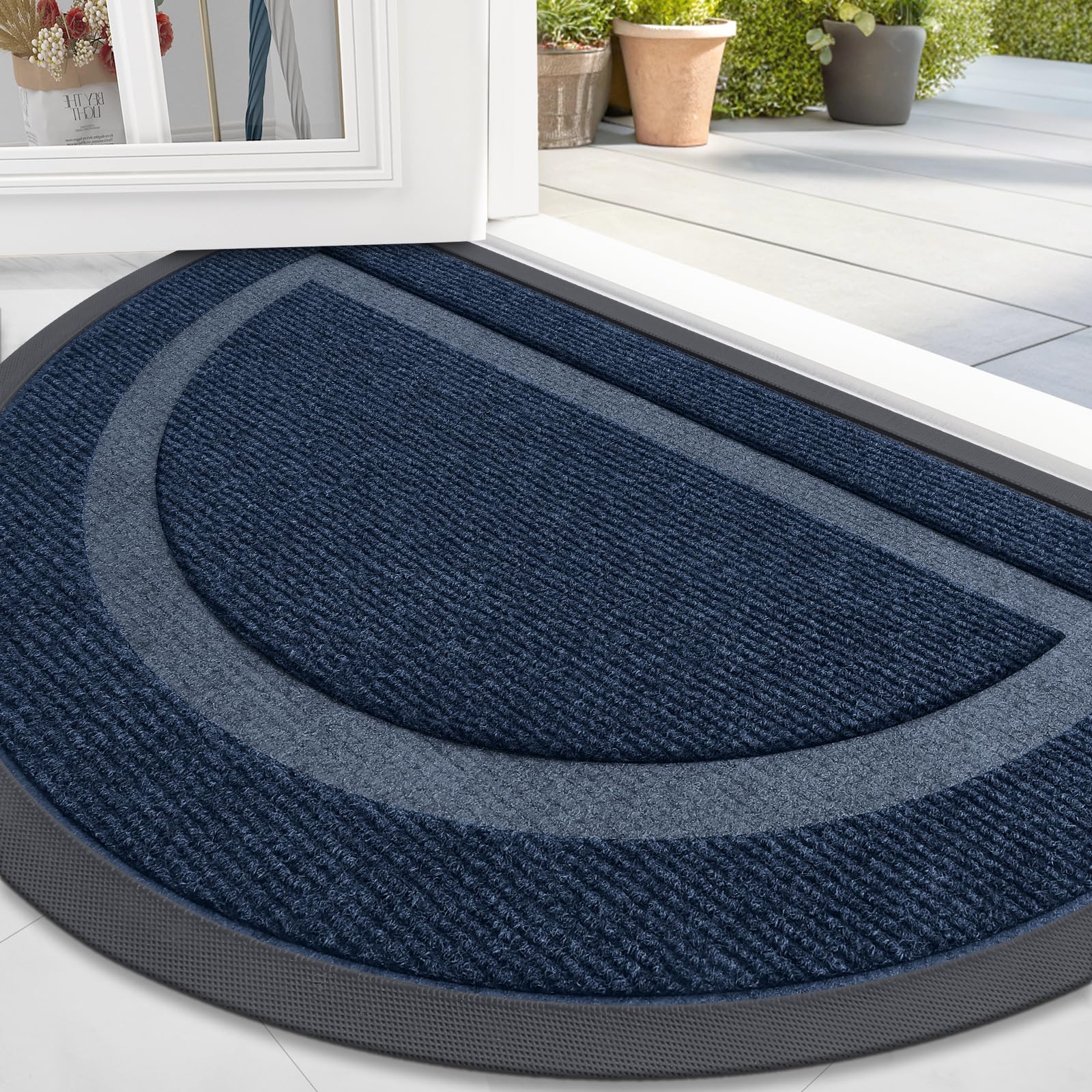 OLANLY Front Door Mat Indoor Outdoor Entrance, Waterproof All-Season, All-Weather Doormat, Sturdy Natural Rubber, Fade Resistant, Low Profile, Easy Clean Patio Porch Entryway Mat, 29.5x17, Black
