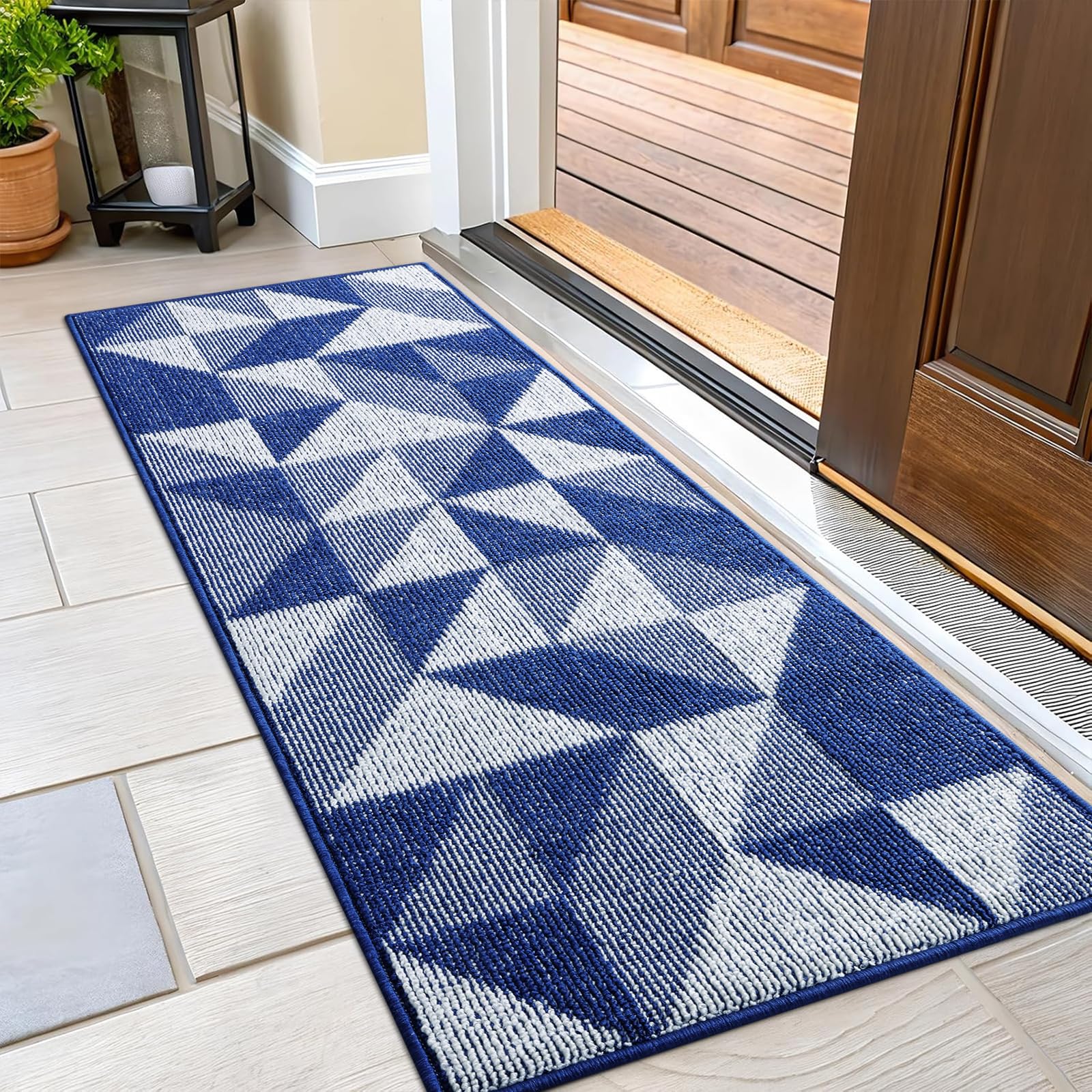 OLANLY Door Mat Indoor Entrance Washable 32x20, Odor-Free Low-Profile Front Back Geometric Doormat, Absorbent Resist Dirt Entry Carpet, Easy to Clean Sturdy Inside Floor Mats for Entryway, Black
