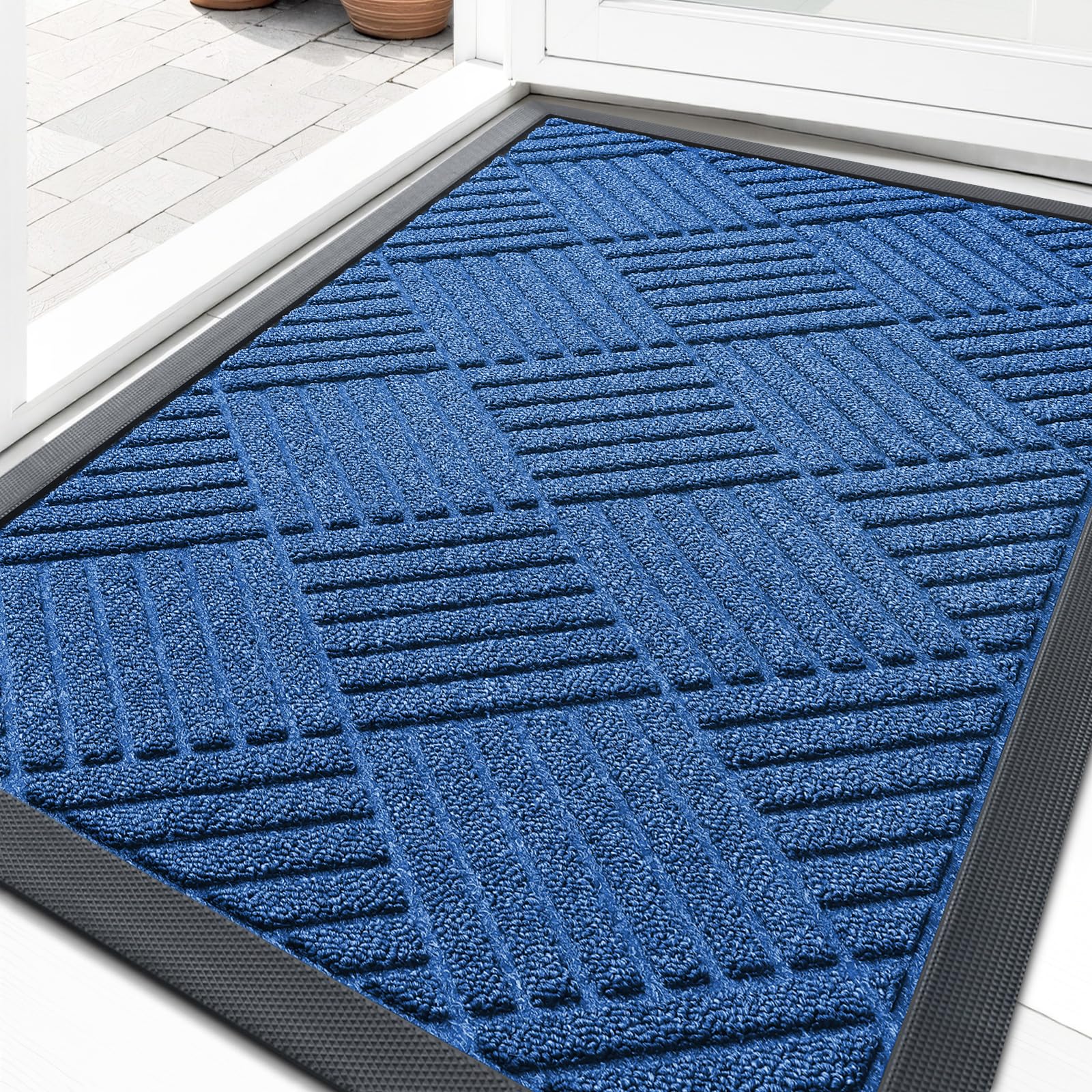 OLANLY Front Door Mat Outside Entrance 29.5x17, Absorbent, Heavy Duty Sturdy Natural Rubber Doormat Indoor Outdoor, Stain and Fade Resistant, Non-Slip Low Profile Floor Mat for Entryway, Grey Diamond