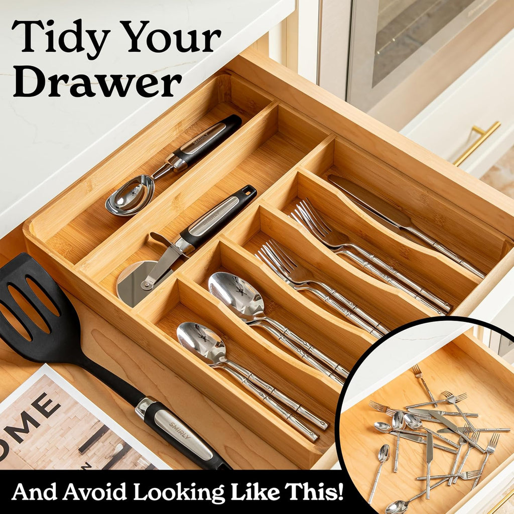 SMIRLY Ultimate Kitchen Drawer Organizer Bundle: The Perfect Pair of Expandable & Compact Drawer Organizers