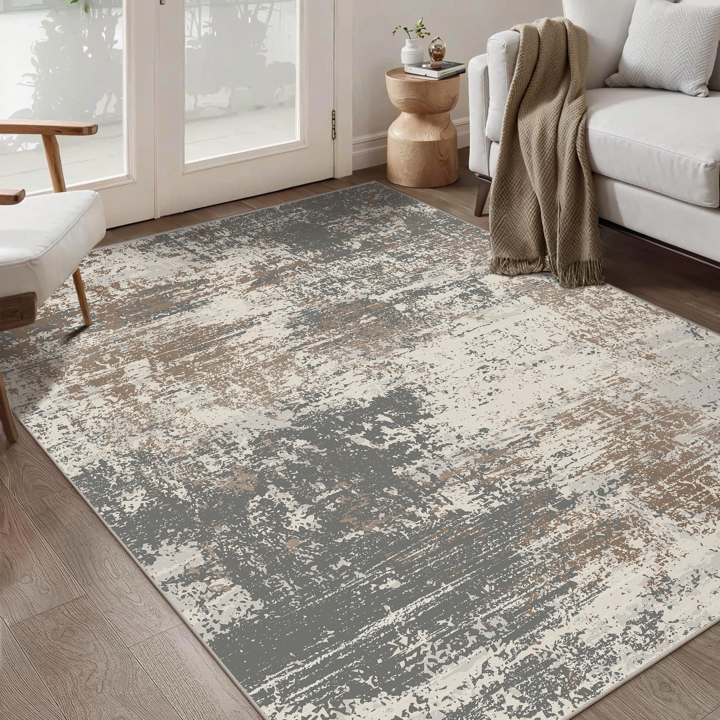Ciicool Modern Abstract Area Rug 2x3 Washable Small Entryway Rug, Non-Slip Low Pile Throw Rug, Foldable Kitchen Bathroom Rugs, Blue Grey Floor Carpet for Entrance Living Room Bedroom Indoor Doormat