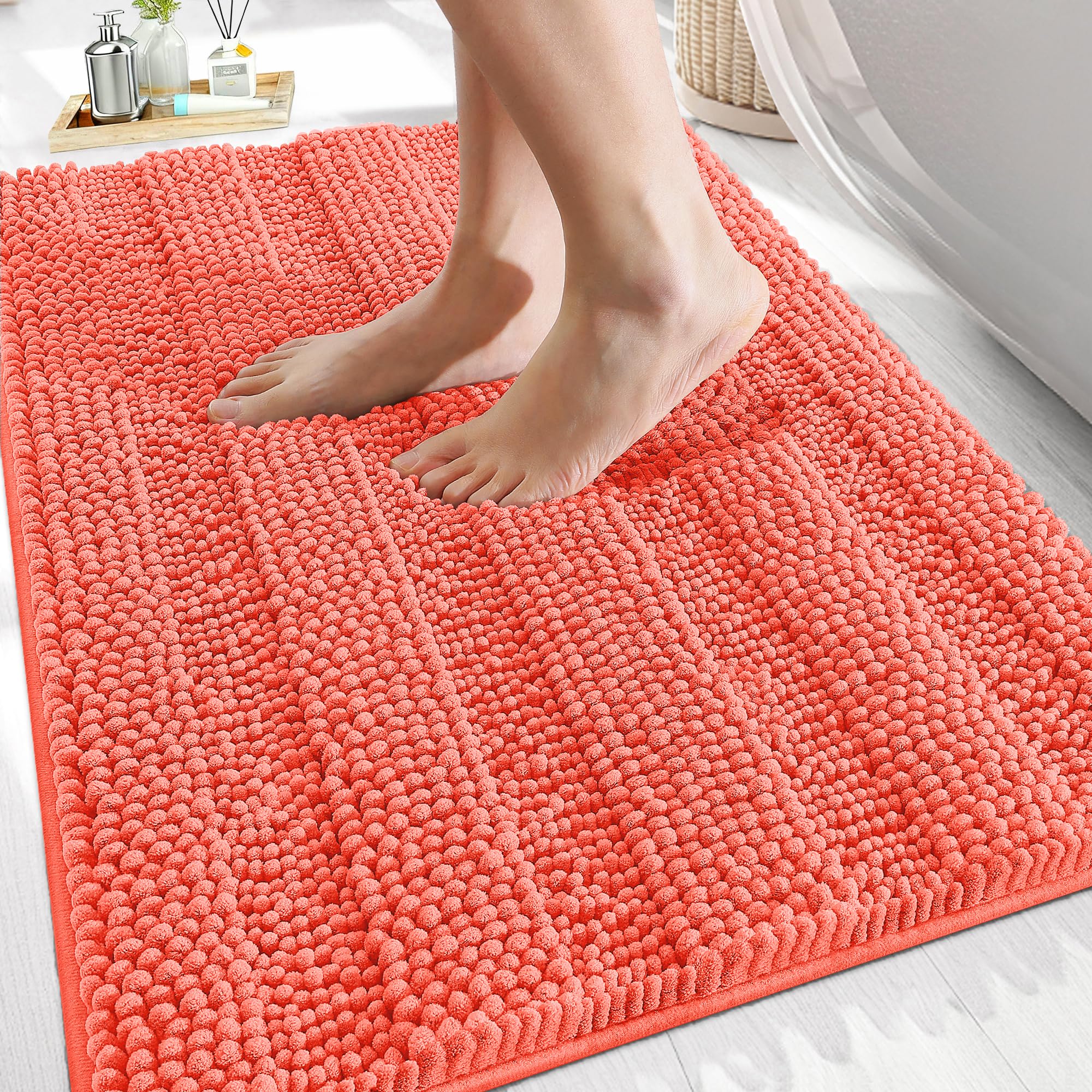 OLANLY Thick Bathroom Rugs 30x20, Extra Soft Absorbent Chenille Striped Bath Rugs, Rubber Backing, Machine Wash Dry, Bath Mats for Bathroom Floor, Tub and Shower, Home Decor Accessories, Grey
