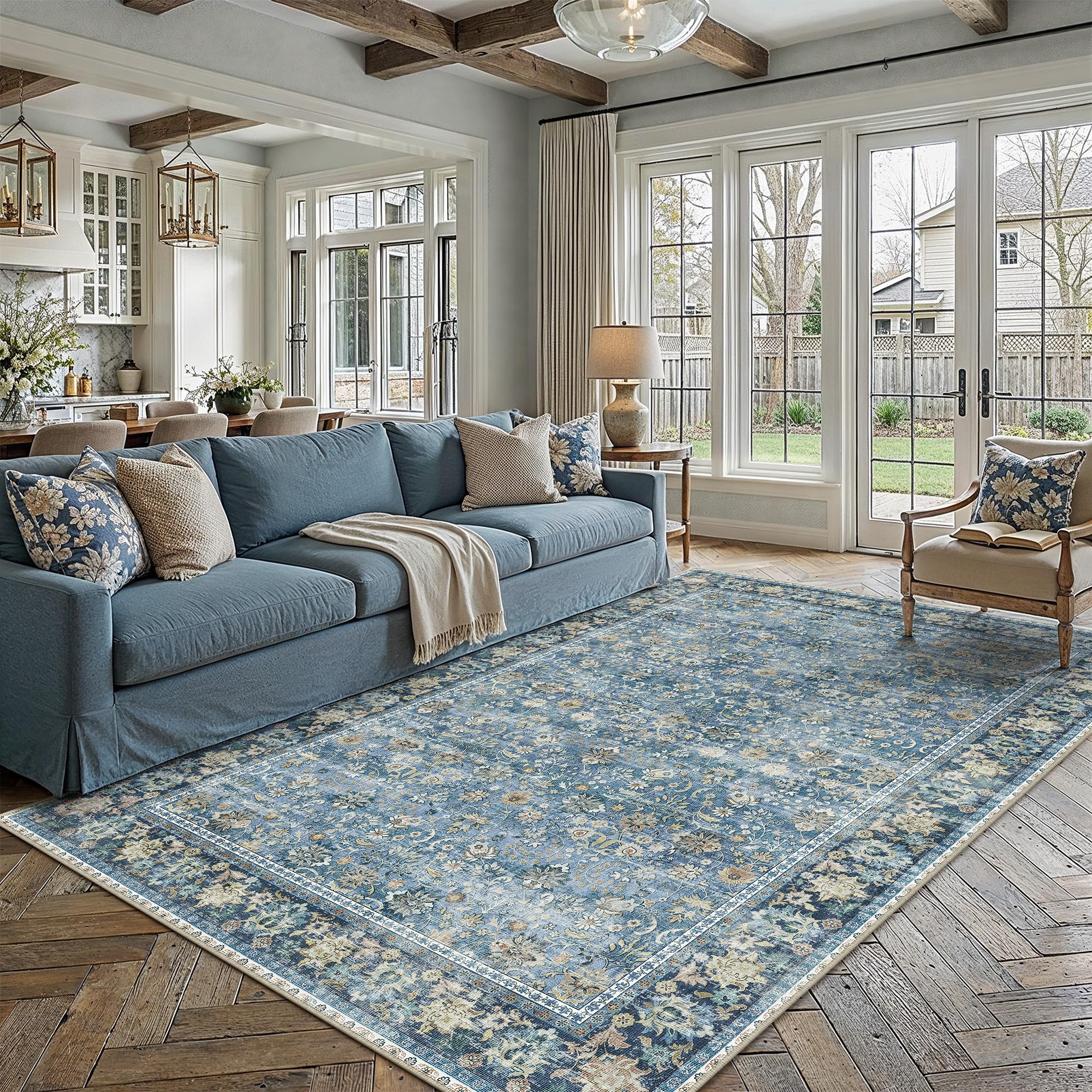 HUGEAR 5x7 Machine Washable Rugs Brown Hallway Area Rug Indoor Accent Rug Floral Low Pile Carpet Soft Throw Aesthetic Rug Bedroom Living Room Office Dining Room Kitchen Laundry Room Non Slip