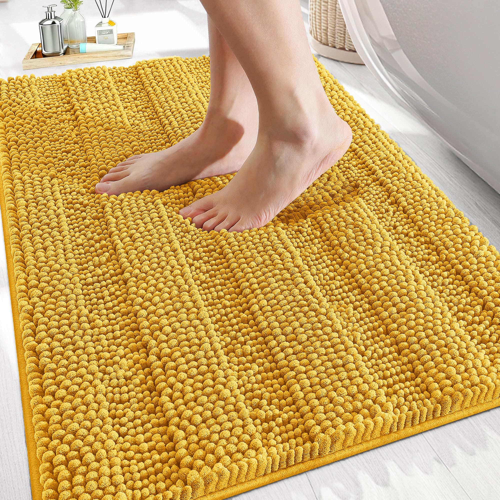 OLANLY Thick Bathroom Rugs 30x20, Extra Soft Absorbent Chenille Striped Bath Rugs, Rubber Backing, Machine Wash Dry, Bath Mats for Bathroom Floor, Tub and Shower, Home Decor Accessories, Grey