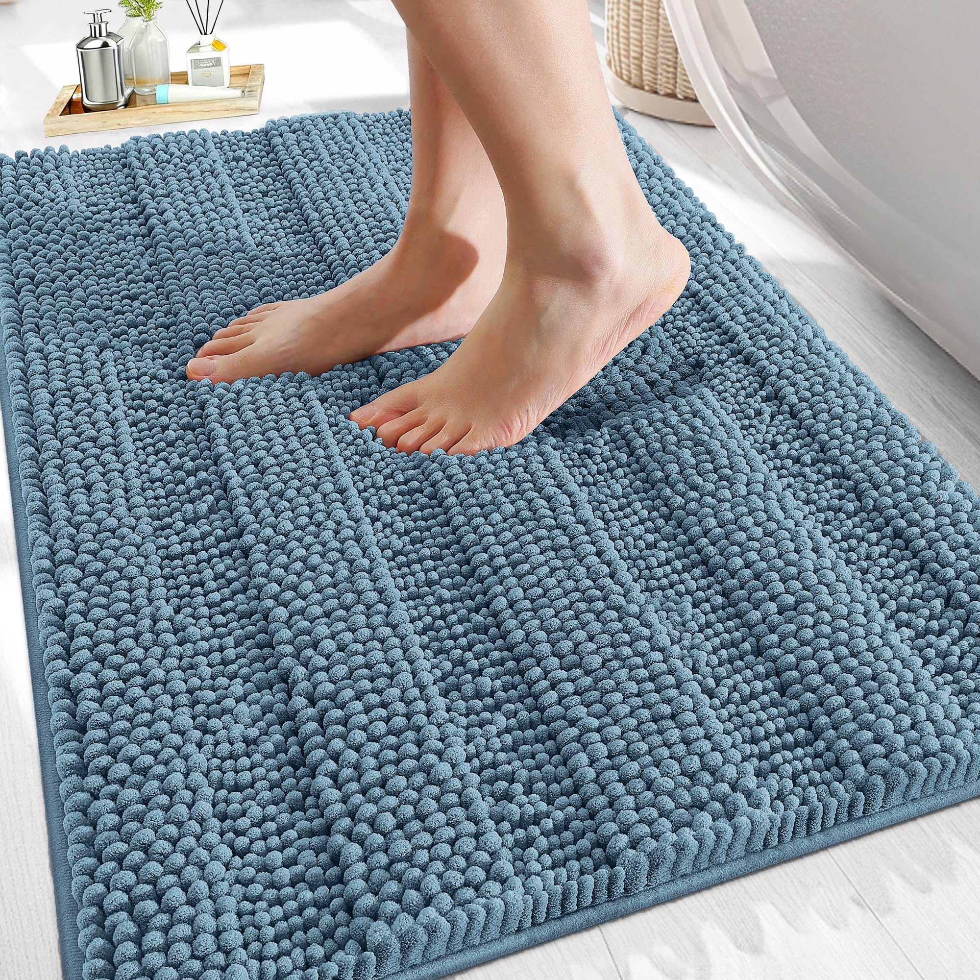 OLANLY Thick Bathroom Rugs 30x20, Extra Soft Absorbent Chenille Striped Bath Rugs, Rubber Backing, Machine Wash Dry, Bath Mats for Bathroom Floor, Tub and Shower, Home Decor Accessories, Grey