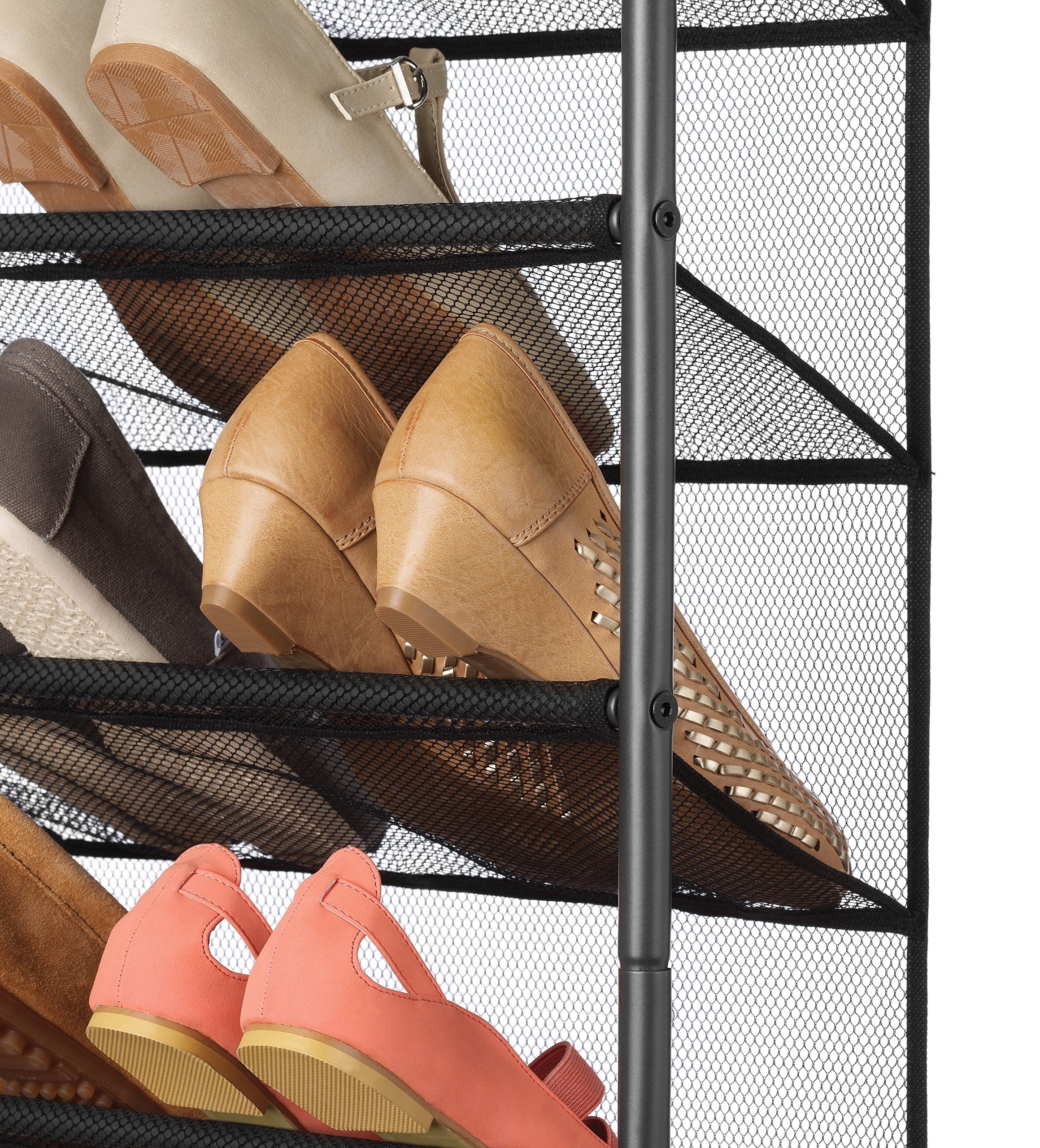 Whitmor 36 Pair Over the Door Shoe Organizer, 12 Tier Hanging Shoe Organizer, Heavy Duty Metal & Mesh Shoe Holder, Hanging Shoe Rack for Closet Organizer & Storage, 74"L x 21.7"W x 7.5"H, White