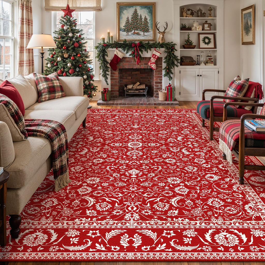 HUGEAR 5x7 Machine Washable Rugs Brown Hallway Area Rug Indoor Accent Rug Floral Low Pile Carpet Soft Throw Aesthetic Rug Bedroom Living Room Office Dining Room Kitchen Laundry Room Non Slip