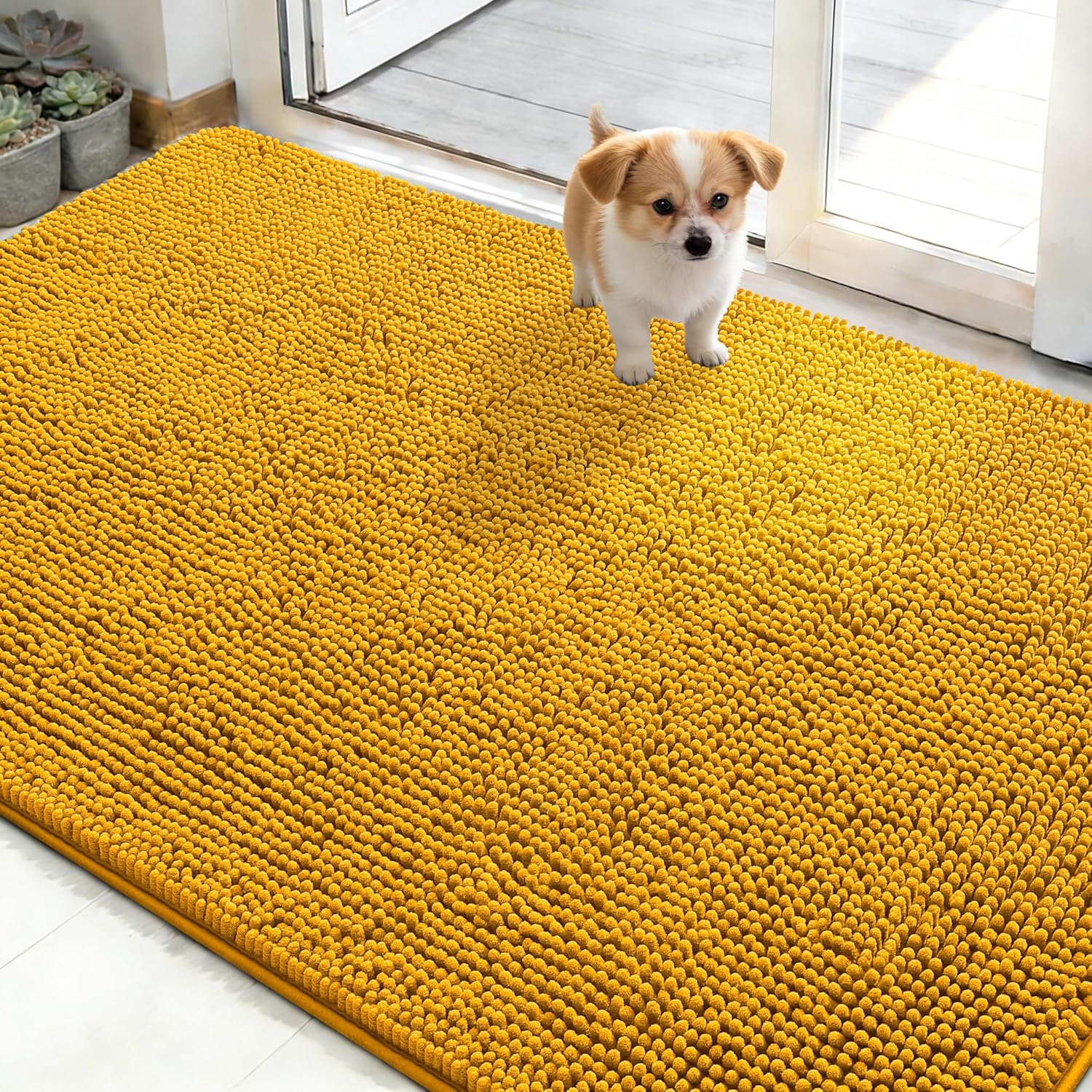 OLANLY Dog Door Mat for Muddy Paws 48x30, Absorbs Moisture and Dirt, Absorbent Non-Slip Washable Doormat, Quick Dry Chenille Mud Mat for Dogs, Entry Indoor Entryway Carpet for Inside Floor, Grey
