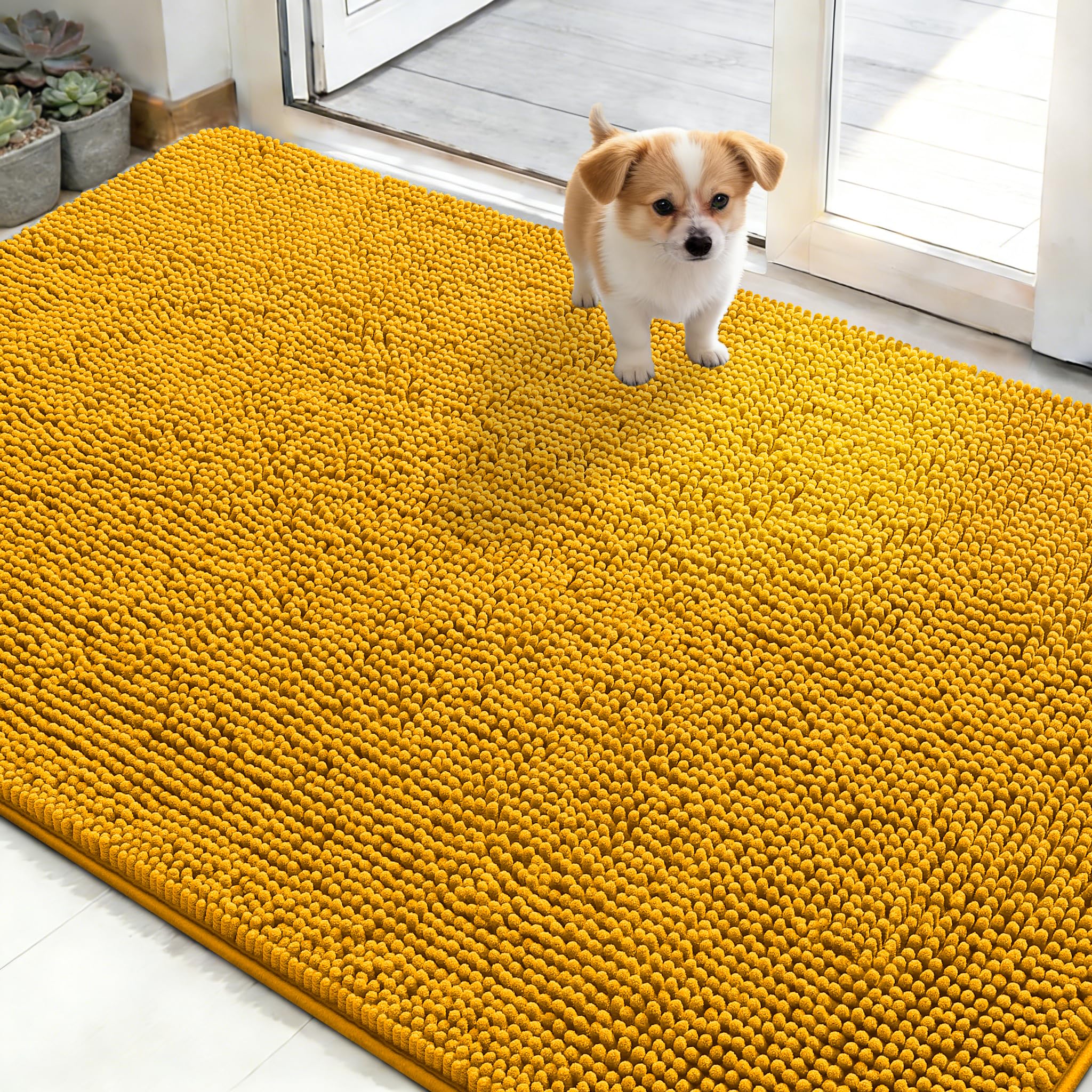 OLANLY Dog Door Mat for Muddy Paws 30x20, Absorbs Moisture and Dirt, Absorbent Non-Slip Washable Doormat, Quick Dry Chenille Mud Mat for Dogs, Entry Indoor Entryway Carpet for Inside Floor, Grey