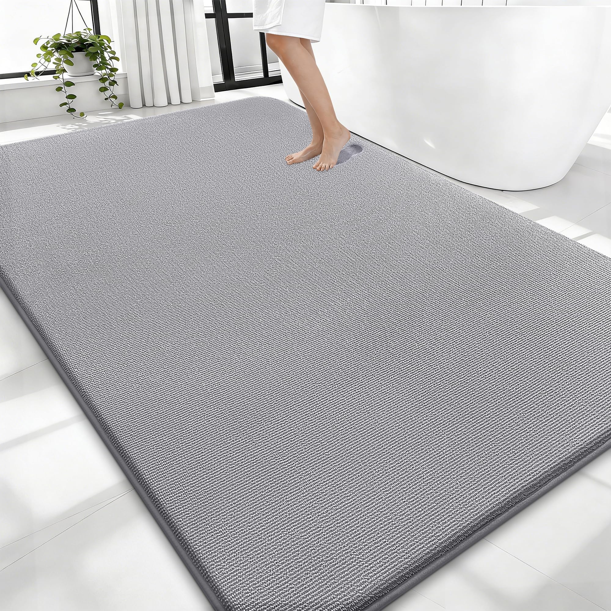 OLANLY Thick Memory Foam Bath Mat Rug 30x20, Extra Soft Absorbent Bathroom Rugs, Quick Dry Bath Mats, Non-Slip, Machine Washable Carpet for Bathroom, Tub and Shower, Home Decor Accessories, Grey