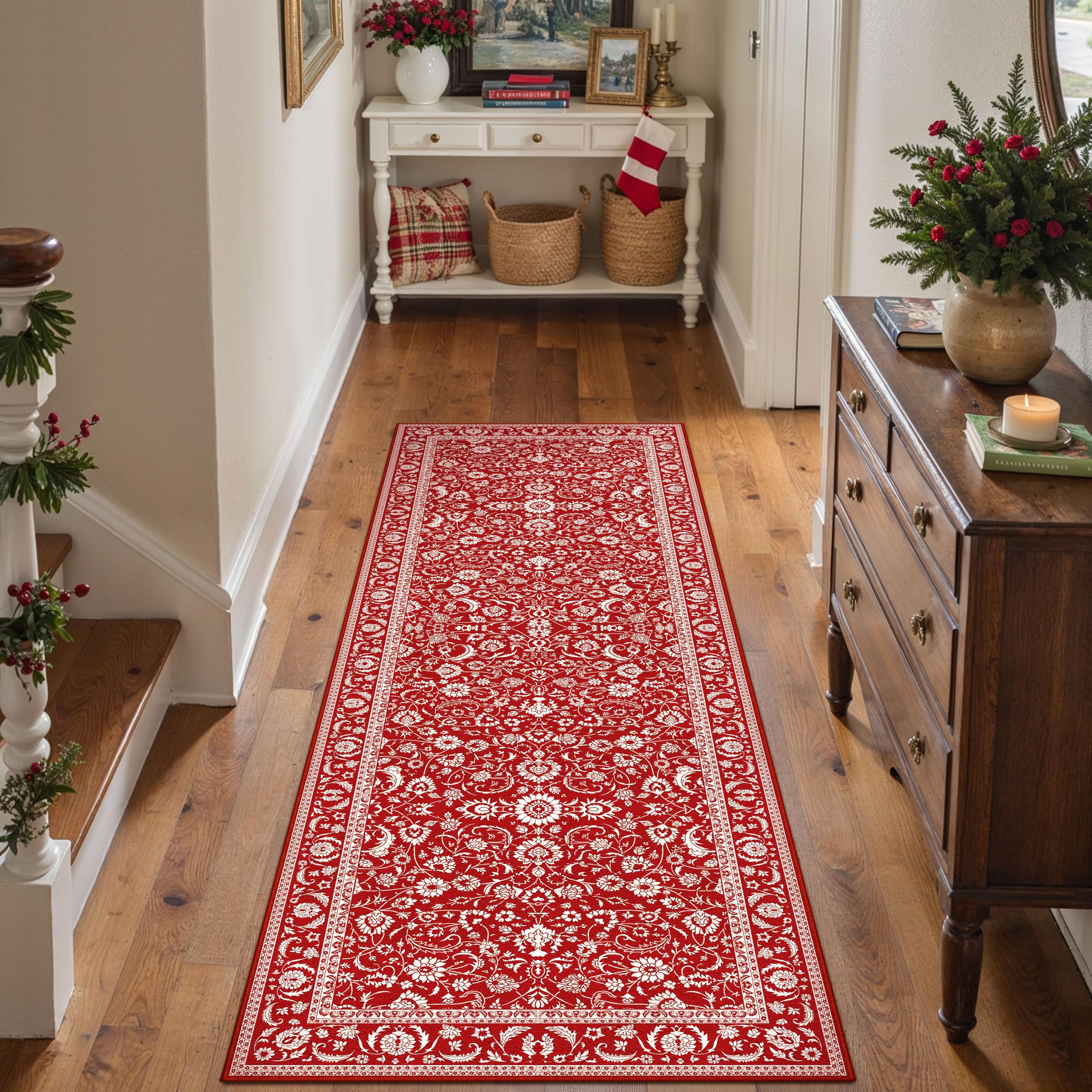 HUGEAR 5x7 Machine Washable Rugs Brown Hallway Area Rug Indoor Accent Rug Floral Low Pile Carpet Soft Throw Aesthetic Rug Bedroom Living Room Office Dining Room Kitchen Laundry Room Non Slip