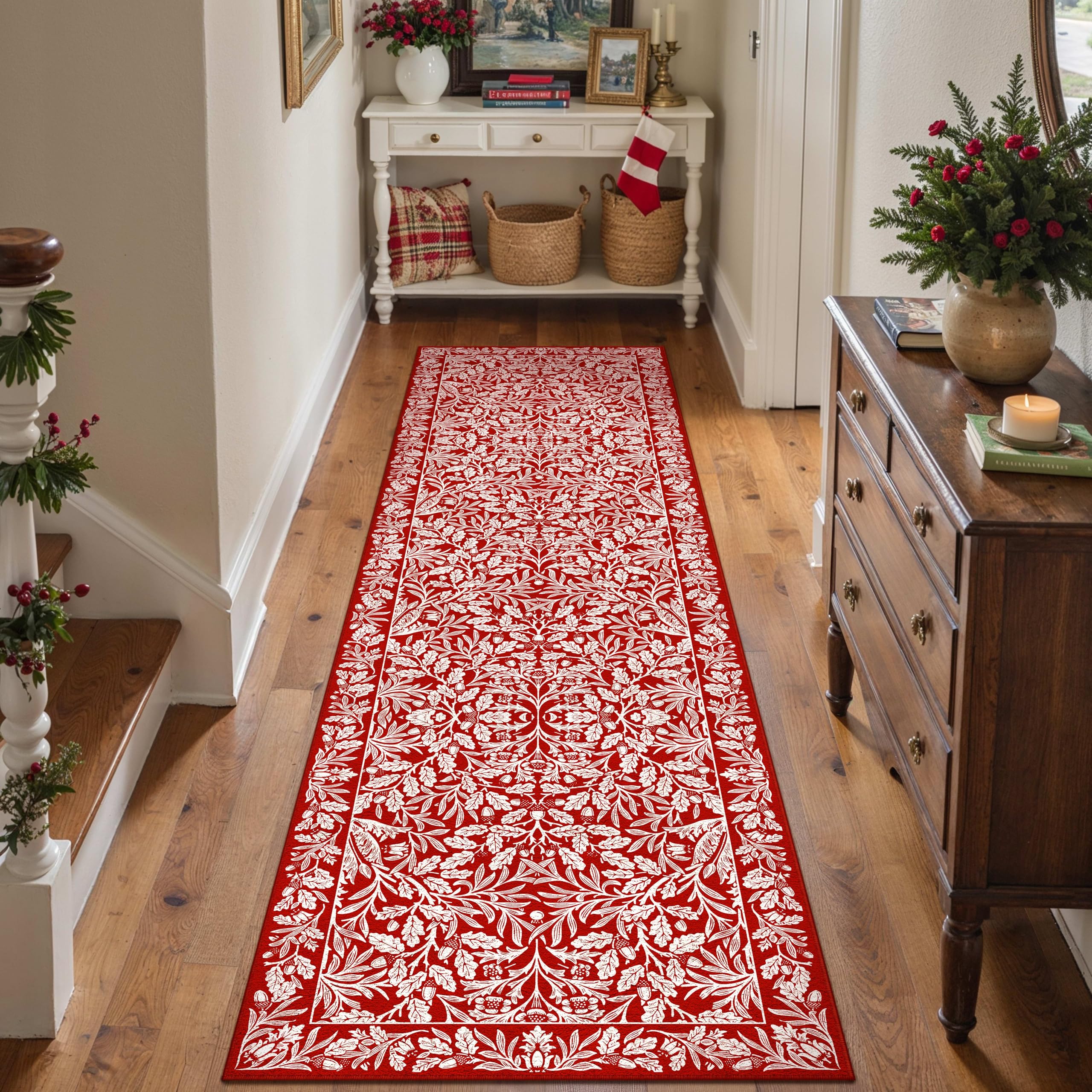HUGEAR 5x7 Machine Washable Rugs Brown Hallway Area Rug Indoor Accent Rug Floral Low Pile Carpet Soft Throw Aesthetic Rug Bedroom Living Room Office Dining Room Kitchen Laundry Room Non Slip