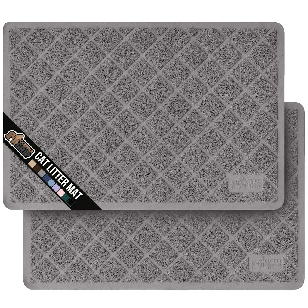 GORILLA GRIP Cat Litter Box Mat, Water Resistant, US Designed Kitty Litter Trapping Mats, Easy to Clean, Scatter Control, Less Mess and Clean Floors, Kitten Supplies for Indoor Cats, 24x17 Grey