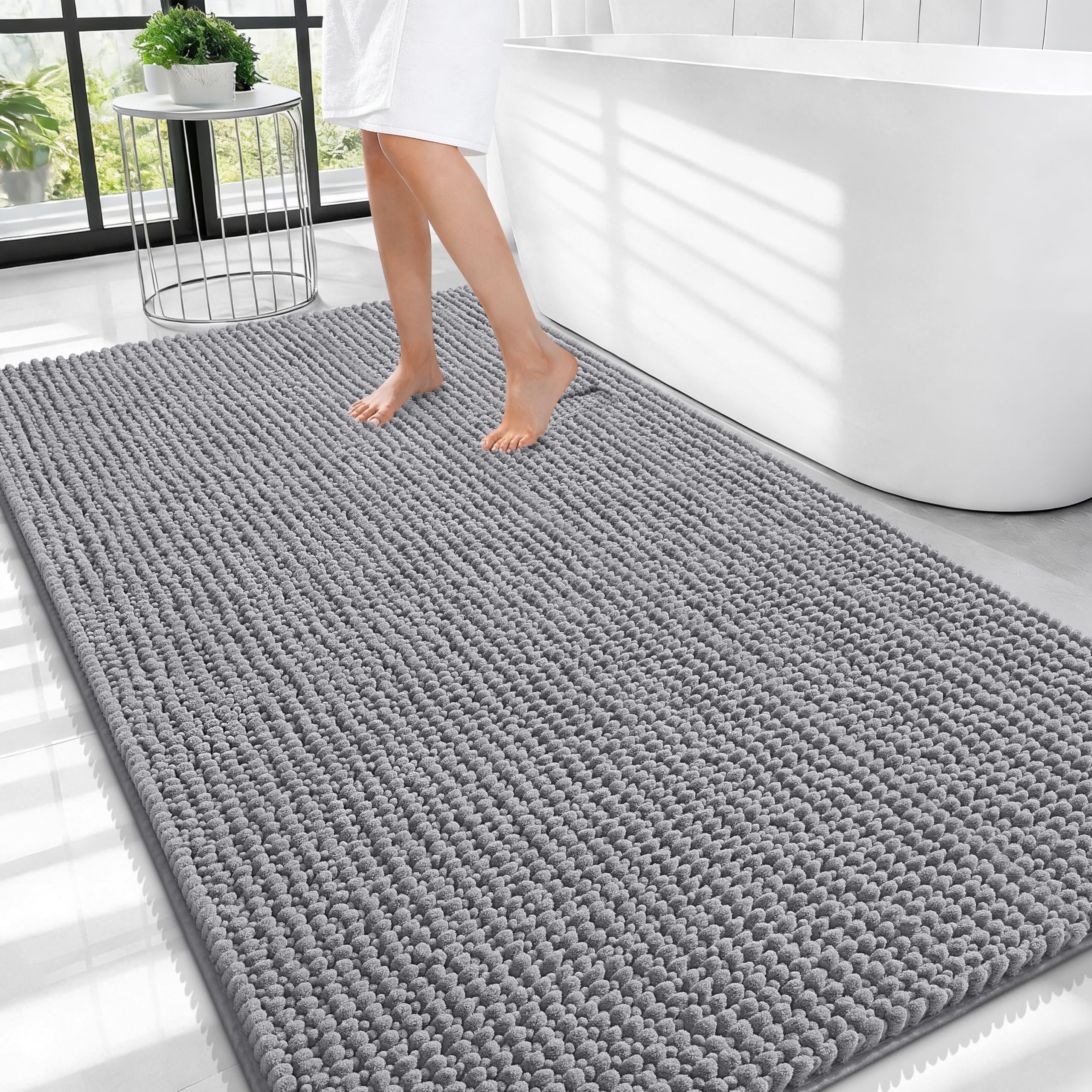 OLANLY Thick Bathroom Rugs 30x20, Extra Soft Absorbent Chenille Bath Rugs, Rubber Backing, Machine Wash Dry, Bath Mats for Bathroom Floor, Tub and Shower, Home Decor Accessories, Grey