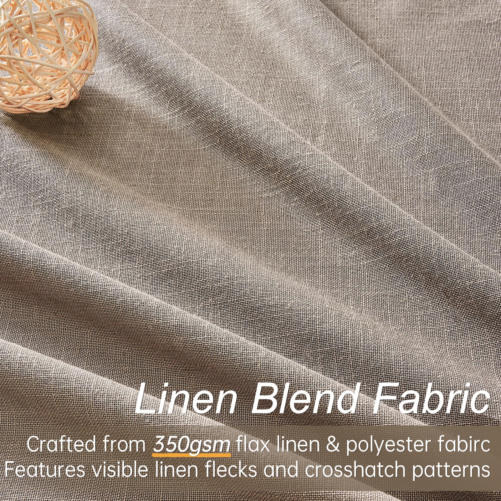 Topfinel Pinch Pleated Curtains 96 Inch Long, 100% Blackout Thermal Insulated Natural Linen Pinch Pleat Viral Drapes with Hooks Rings 2 Panel Sets, Neutral Beige Ivory 8FT Back Tab Window Curtains