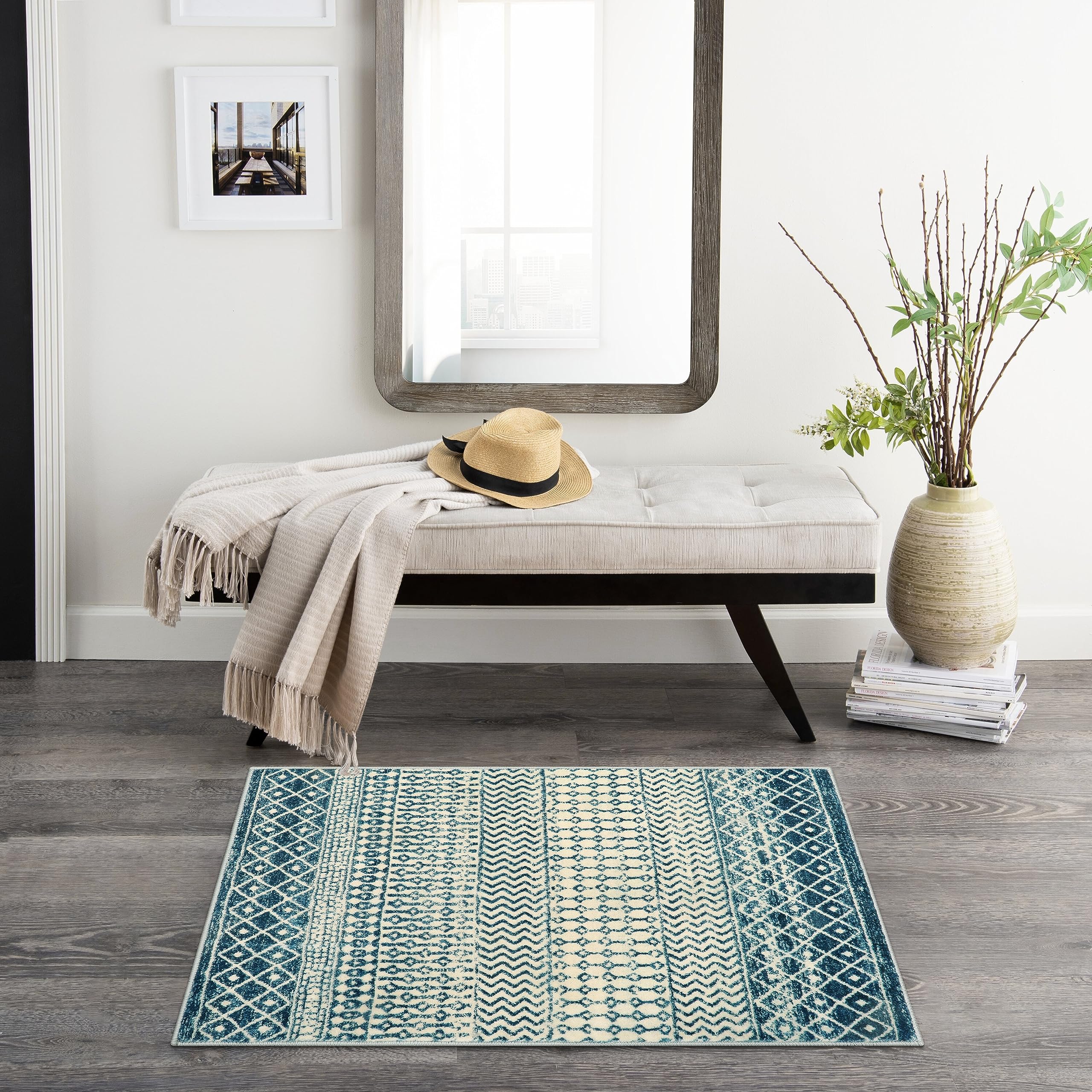 Moroccan Washable Rugs, 2x3 Light Grey Rug Non-Slip Small Distressed Entryway Rugs, Soft Low-Pile Bedroom Rug Indoor Doormat Carpet for Entryway Kitchen Bathroom